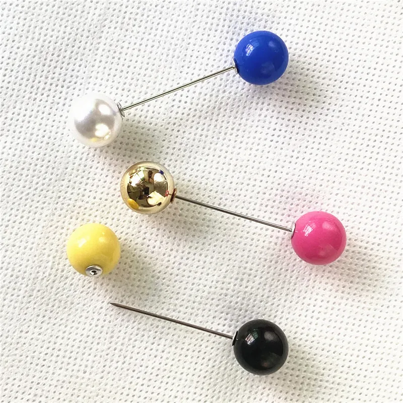 Candy Colors Double Ball Brooches Pins DIY Clothing Lapel Pin Imitation Pearl Long Pole Brooches For Women Scarf Clip Accessorie