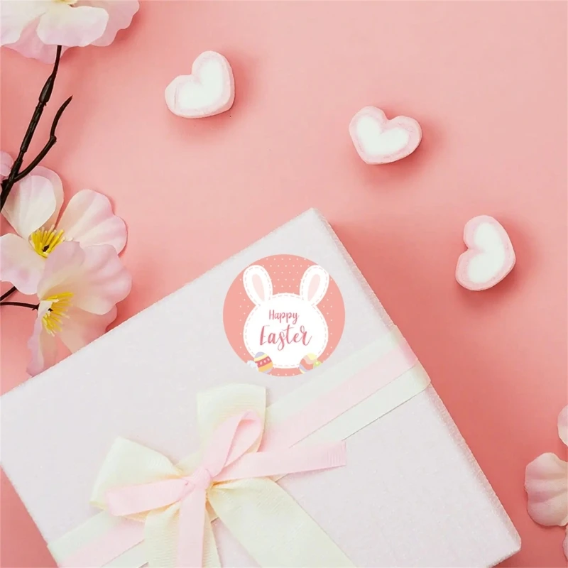 500pcs Easter Stickers 6 Designs Easter Rabbit Round Stickers Happy Easter Label
