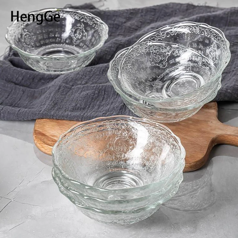 Chinese Style Crystal Glass Momofuku Bowl Creative Fashion Blessing Embossed Transparent Salad Soup Bowls Home Kitchen Bowl Set