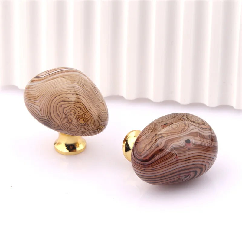 25-35mm Diameter Light Luxury Natural Silk Agate Stone Handle Drawer Wardrobe Door Jewelry Box Knob Single Hole Handles Diy