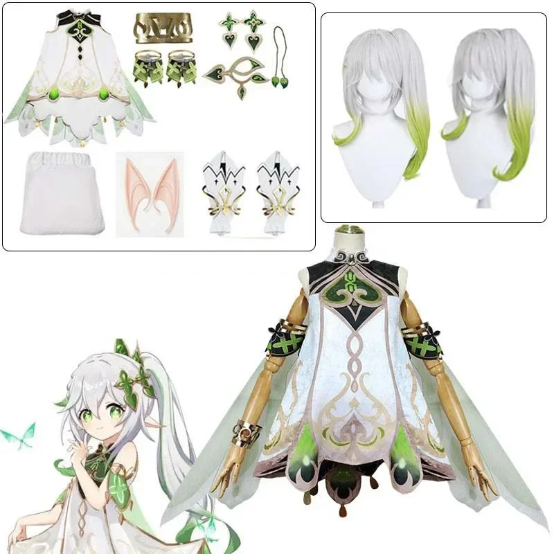 N66nakida cosplay traje menor senhor kusanali conjunto completo feminino crianças vestido orelhas peruca genshin impacto nahida roupas para quadrinhos co2w $%
