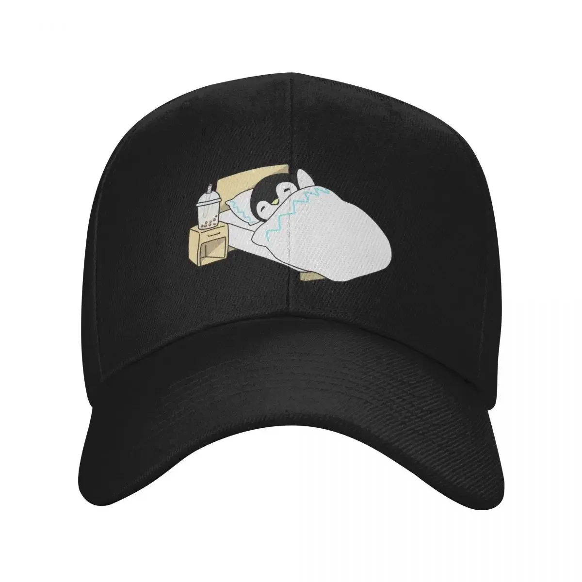 Little Penguin Chilling in Bed with some Boba! Baseball Cap fishing hat western Hat fashionable Men Women's