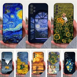Van Gogh Art Sunflower Phone Case For Samsung S25,S24,S23,S22,S20,S21,S10,Ultra,Plus,Lite,FE,Soft Silicone Black Cover