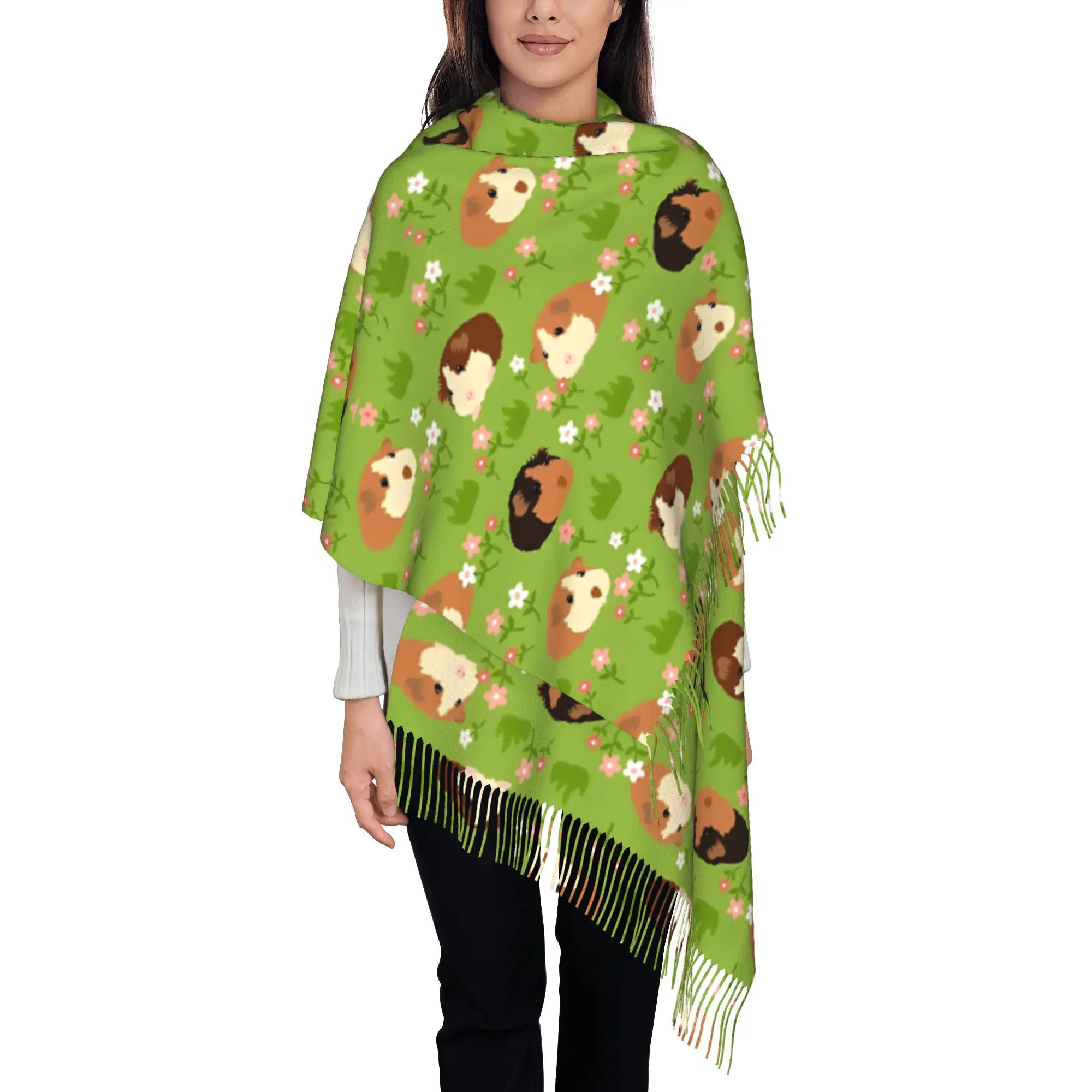 

Guinea Pig Stylish Printed Warm Winter Shawl with Tassels a Versatile Accessory Perfect for Daily Outings