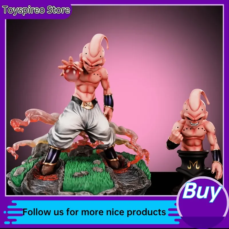 Dragon Ball Z Buu Figur mit austauschbaren Doppelköpfen, Büstenstatue, komplette Szenenbasis, Anime PVC Sammlerstück, Desktop-Display