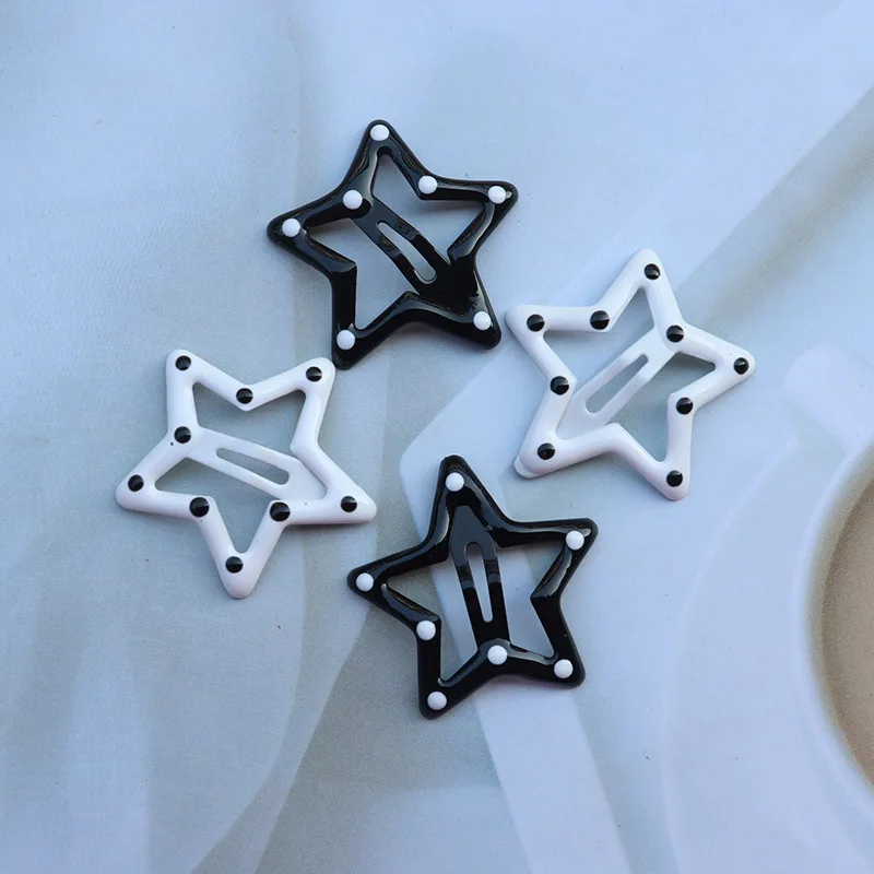 Cute Metal Star Hair Clips Side Barrettes Hair Grip Y2K Black White Dot Star Bb Hair Clips Women Grils Hair Accessories Headwear