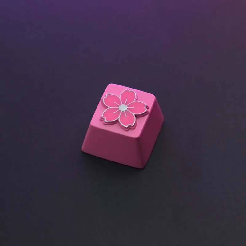 Pink Flower Theme Keycaps Customized Light-transmitting Zinc-aluminum Alloy Keyboard Cap Mechanical Keyboard Accessories Gifts
