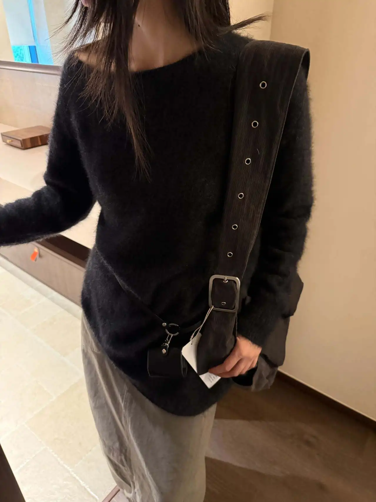 

Удобный асимметричный трикотаж Aosphere Sensation oulder Design Ele Soft для похудения Long Sve круглый свитер Ne