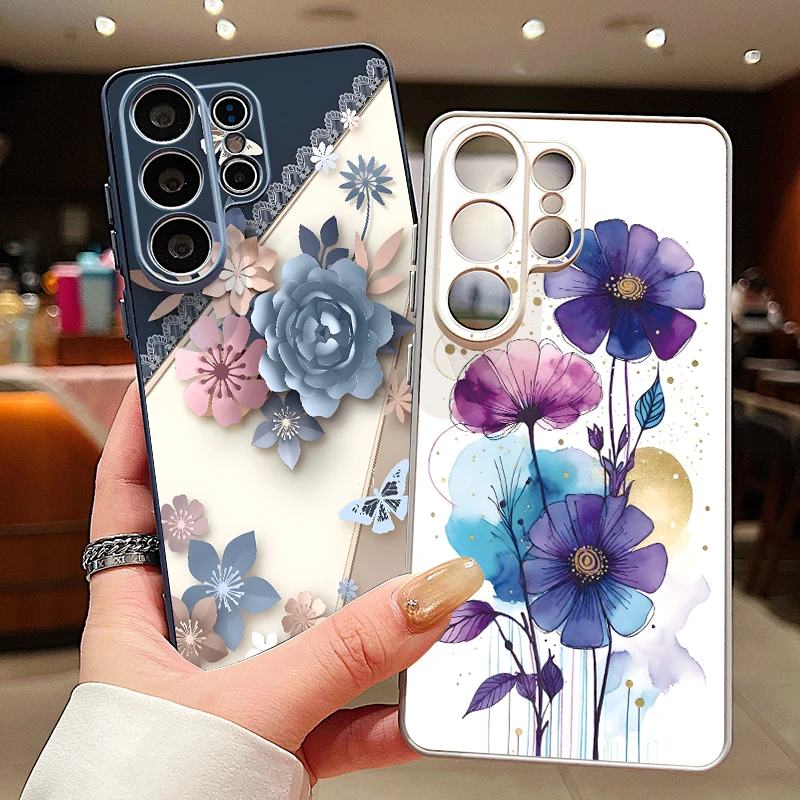 Purple Floral Magnetic Case For Samsung Galaxy S26 S25 Ultra S24 S23 FE A57 A17 A56 A37 A16 A35 A55 A15 A36 A25 5G Back Cover