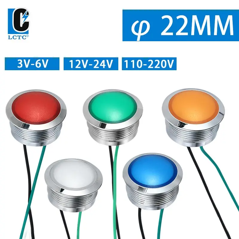 22mm Ultra-thin Short Style With Line Waterproof Arc Ball Head Bright and Soft LED Metal Indicator Light