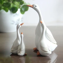 Divertido pato lindo estatua de resina madre e hijo pato decoración para la decoración del hogar