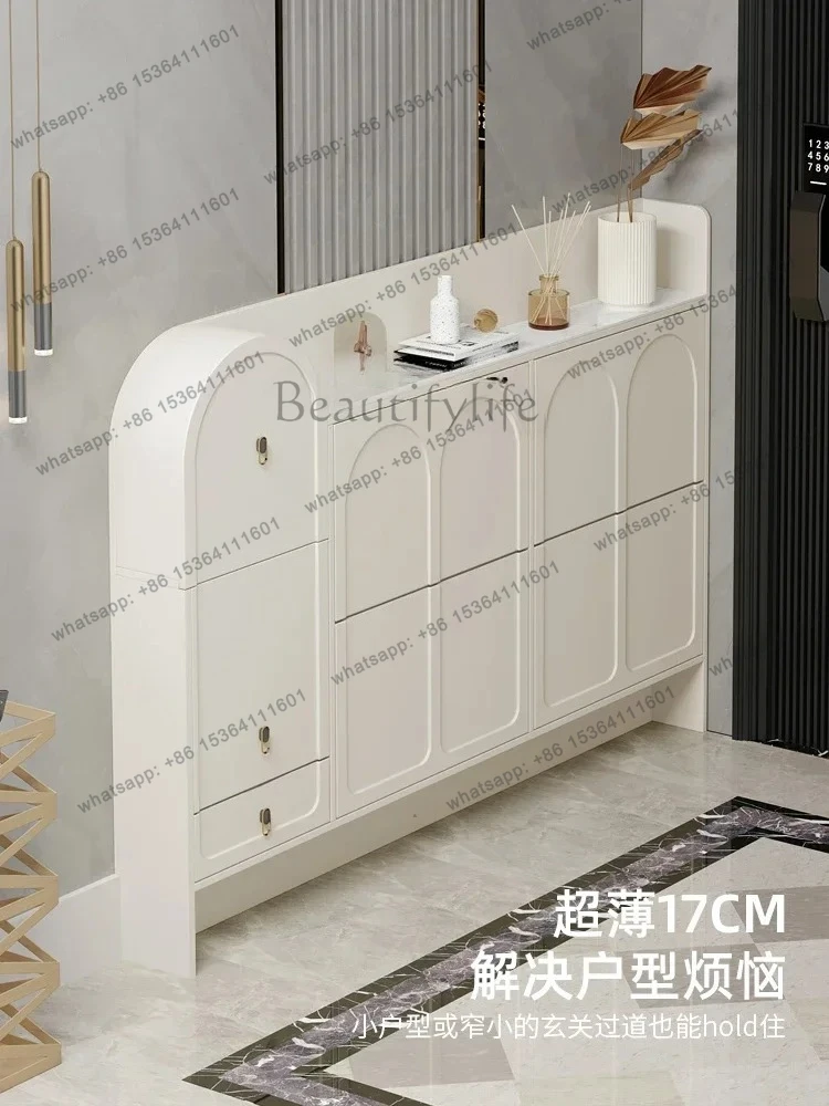 Cream Wind Ultra-thin Tipping Bucket Shoe Cabinet Household Door Entry Entrance Cabinet Shoe Change Stool Integrated