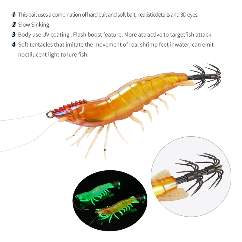 UV Squid Jig Fill Light LED With 8 Piece Luminescent Squid Jig Fishing Lure Sea Fishing Accessory