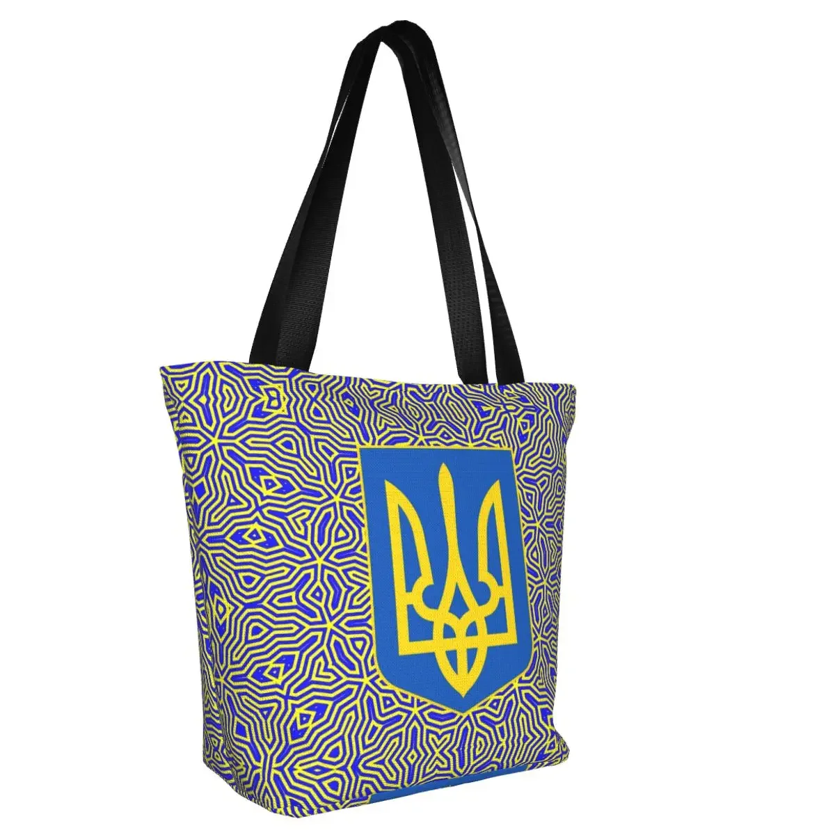 Flag Groceries Shopping Tote Bags Women Cute Ukrainian Coat Of Arms Canvas Shopper Shoulder Bag Big Capacity Handbags