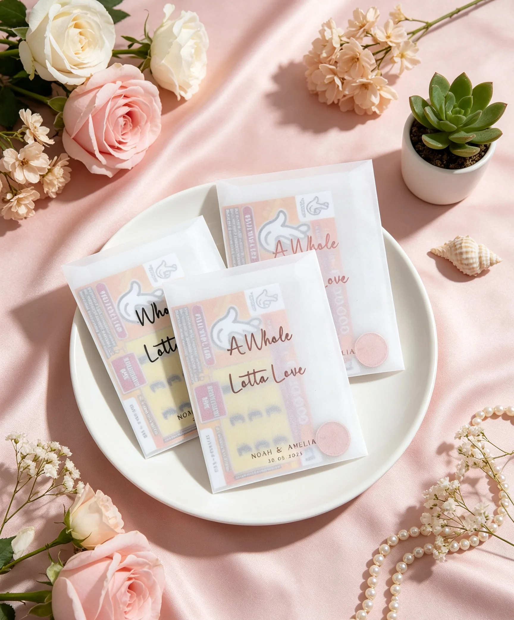25Pcs Custom Print Lucky in Love Scratch Card Holder Personalised Wedding Lottery Ticket Favor Pouch
