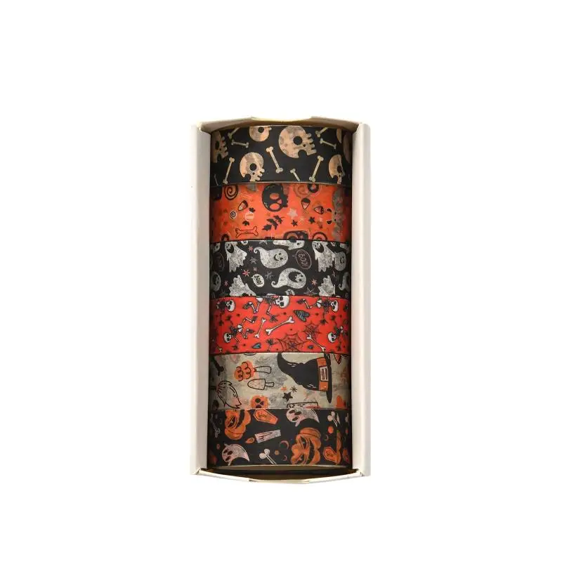 Halloween  Tape Set 6PCS 2M Ghost Pumpkin Black Cat Prints for Scrapbooking Journaling DIY Art Craft Projects