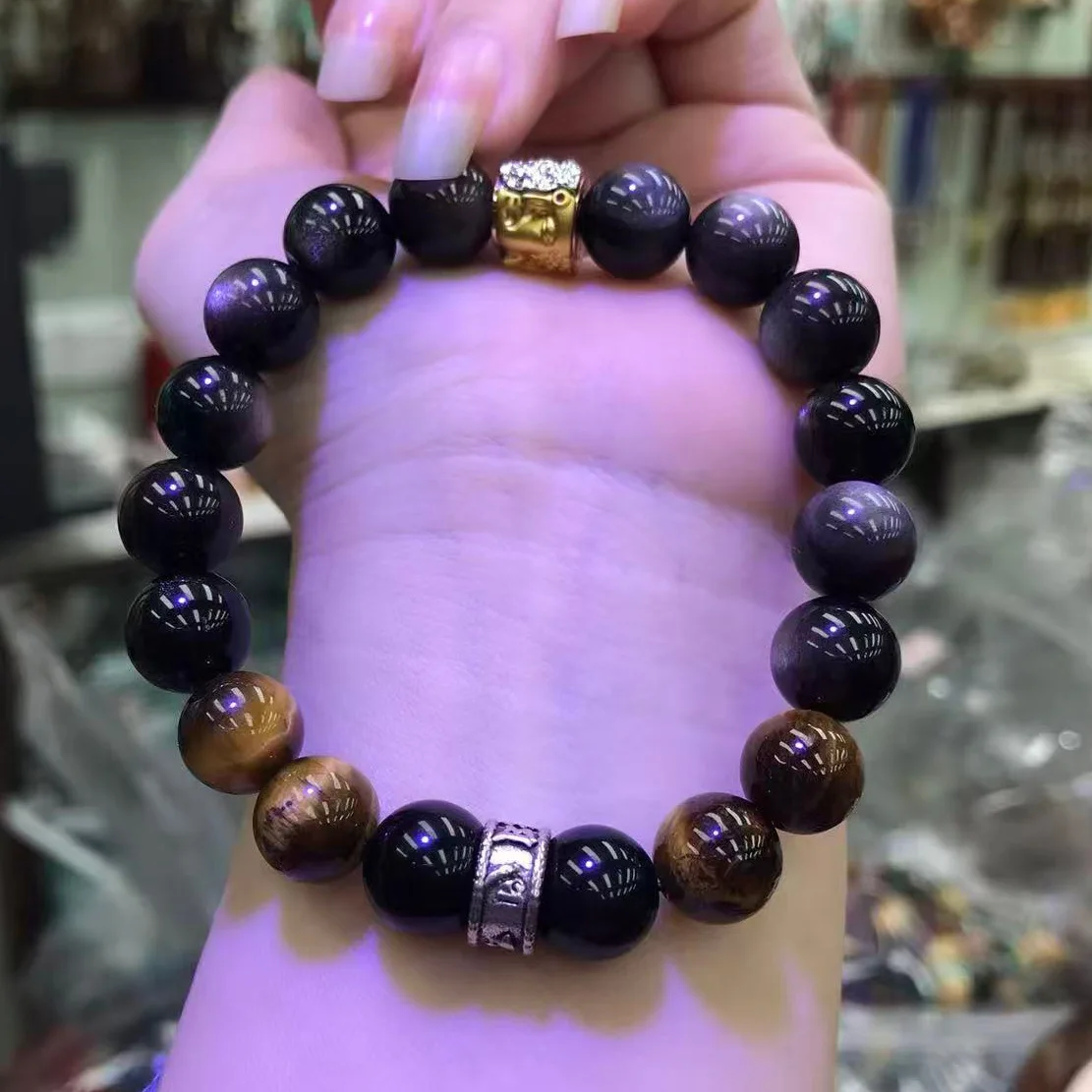 New 2026 Silver Sheen Obsidian Bracelet with Tiger Eye Stone Original One Thought Beaded Bracelet Gifts view 4