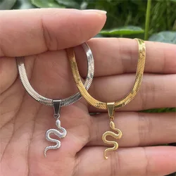 Small Animal Snake Pendant Flat Snake Chain Necklaces for Women Choker Necklace Stainless Steel Jewelry Party Birthday Gift New