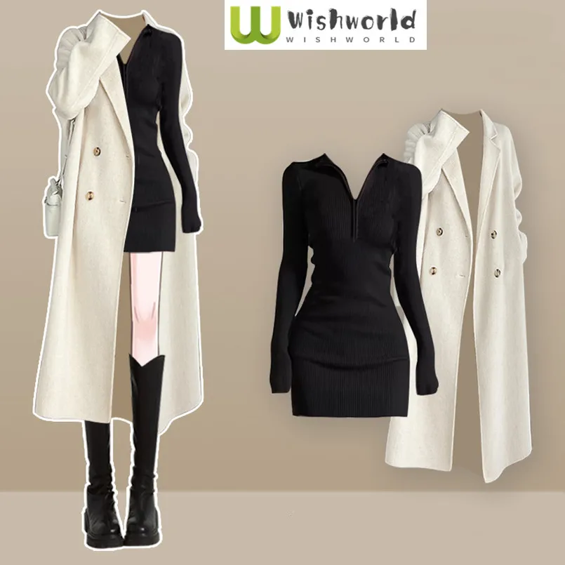 

Fashion Women's Set Spring and Autumn Korean Version Long Jacket+slim Fit Dress Elegant Women's Two-piece Set