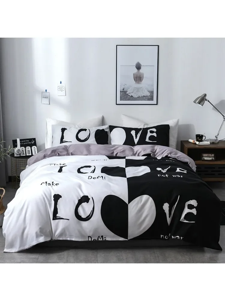 Couple Duvet Cover Set Queen King Size Lover Wedding Bedding Set Sweethearts Quilt Cover Set Couple Engagement Newlyweds Gifts