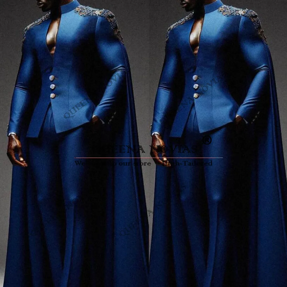 Trajes de lujo para hombre, chaqueta de un solo pecho con capa, Blazers personalizados para graduación, vestidos de fiesta para banquete, esmoquin para hombre 2025