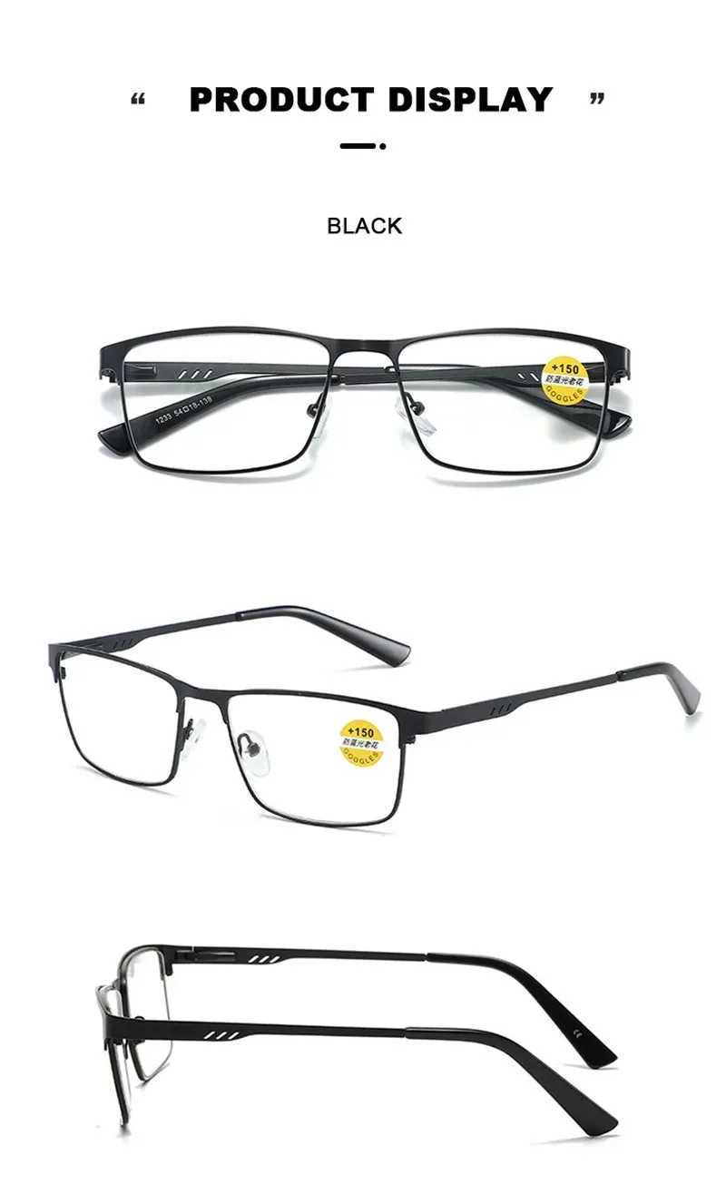 Männer Business Lesebrille Legierung Großen Rahmen Männlich Anti Blau Licht Hyperopie Presbyopie Brillen + 0,75- + 4 – Detail 3