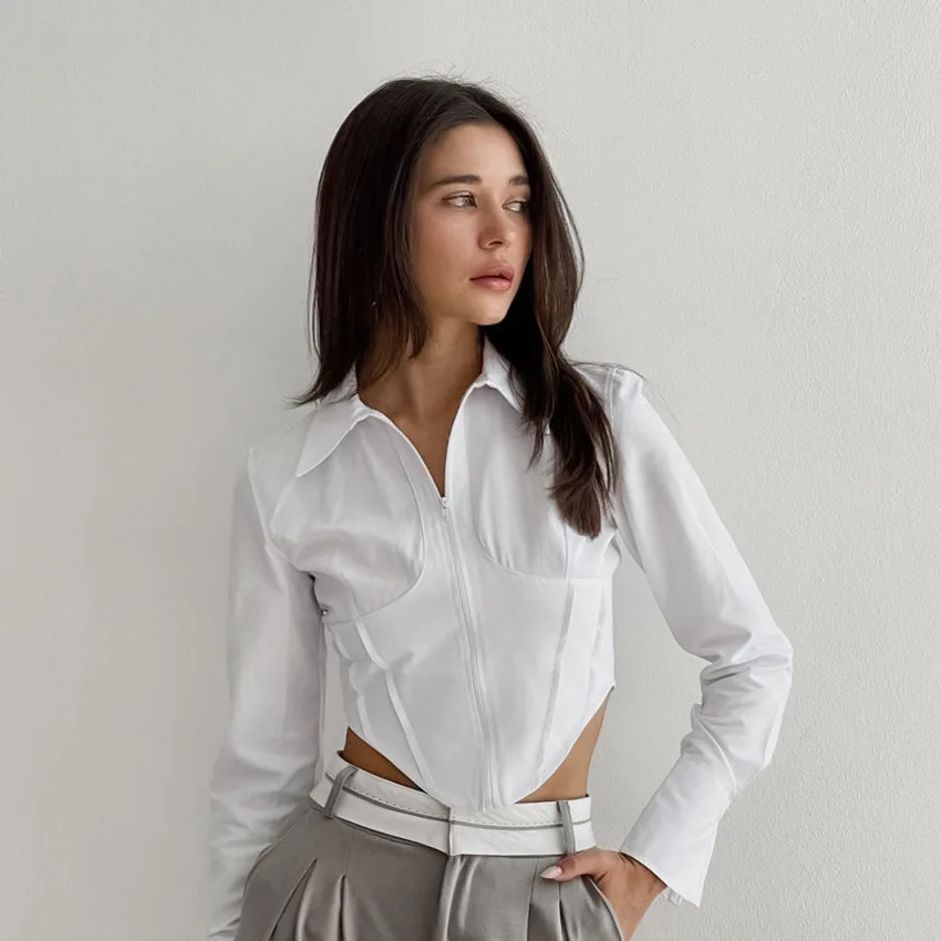 Camisa irregular de algodão de mulher, camisa comutadora versátil, verão, 2023, novo