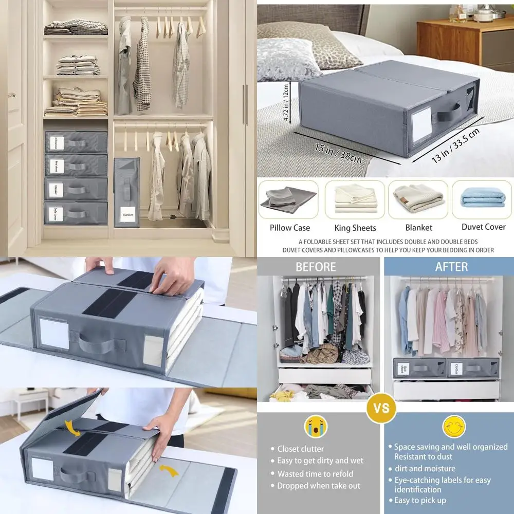 

8-Piece Collapsible Bedding Organizer Set, Space-Saving Linen Storage Cubes for Sheets, Duvets, Pillowcases, and Blankets