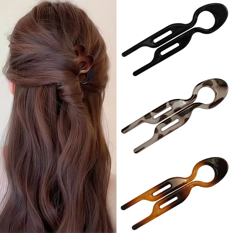 Women Dual Insert U-Type Hair Stick Labor-Saving Chignon Fixing Pin Minimalist Back Head Styling Ornament