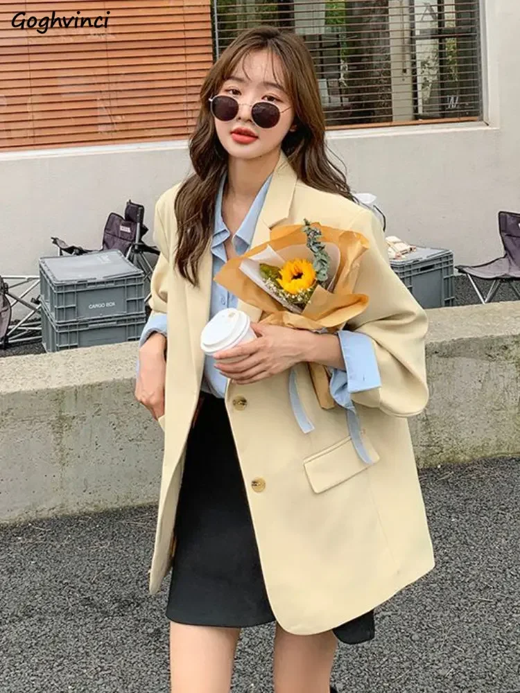 Blazer Donna Allentato Primavera Semplice All-match Basic Stile britannico Office Lady Casual Ulzzang Moda Chic Temperamento Ins Vintage
