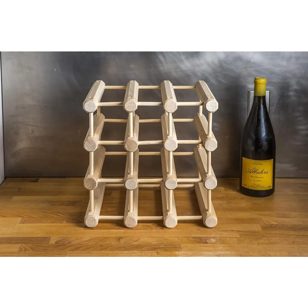 Stackable Wood Wine Rack Holder, Modular Storage for 12 Bottles, Natural Ash Finish - Home Bar Organizer