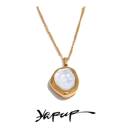 Yhpup 316L Stainless Steel Thicker Natural Shell Chic Pendant Necklace 18K Gold Color High Quality Delicate Collar Jewelry Gift