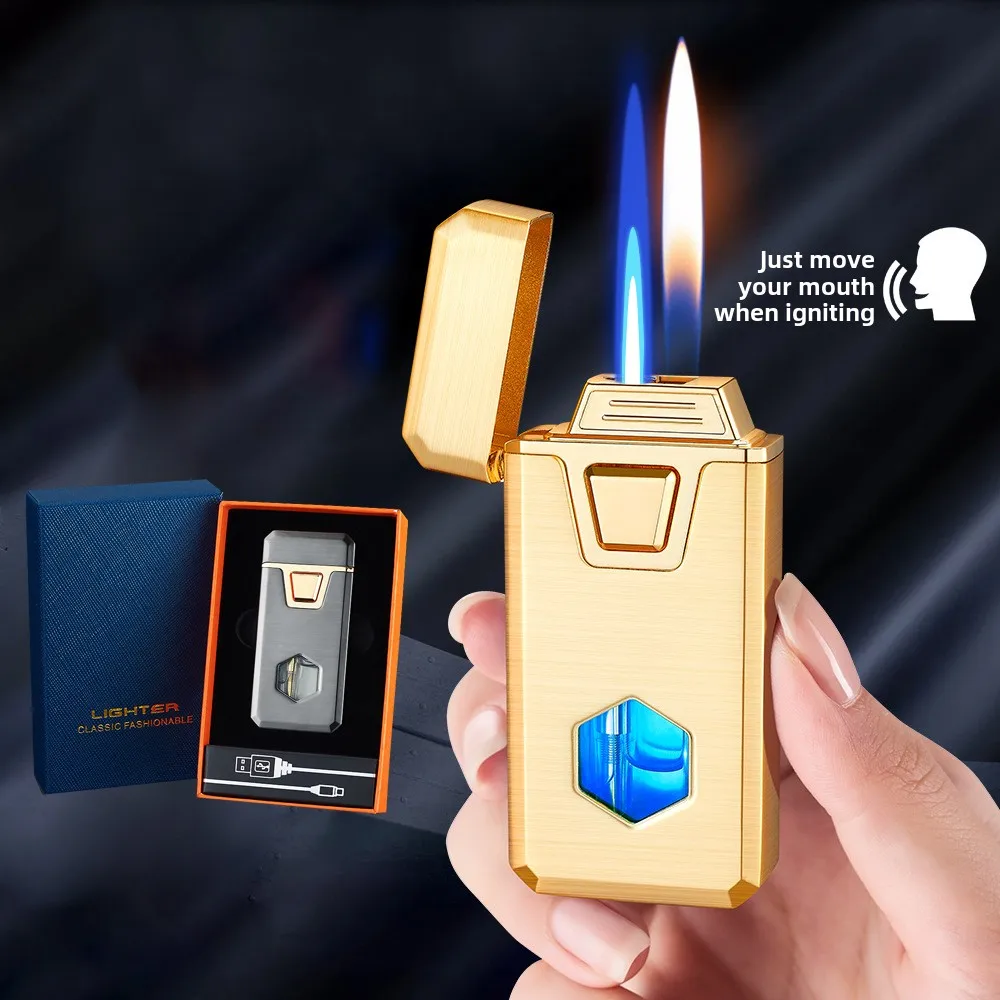 New smart sensor voice-activated lighter with gift box, double fire switching lighter, black technology igniter TikTok