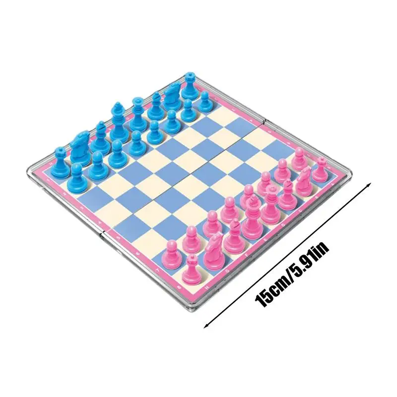 Travel Chess Set Magnetic 5.91 Inches Magnetic Folding Crystal Chess Board Puzzle Toy Chess Pieces Interactive Family Games