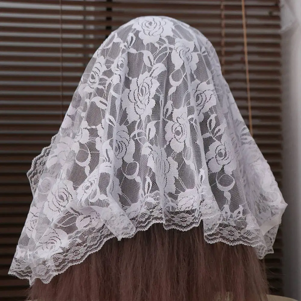 Fashion Accessory Rose Lace Veil Romantic D Shape Mantilla Veil Soft Comfortable Embroidered Church Shawl Wedding Ceremony