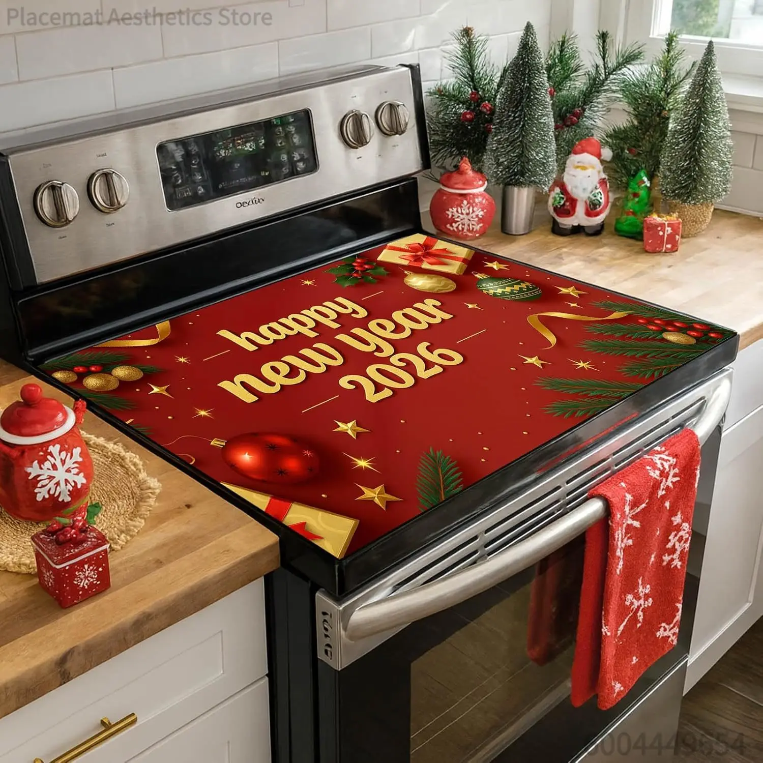 Happy New Year 2026 Stove Cover – Heat-Resistant Decorative Mat for Electric Glass Cooktops & Holiday Decor