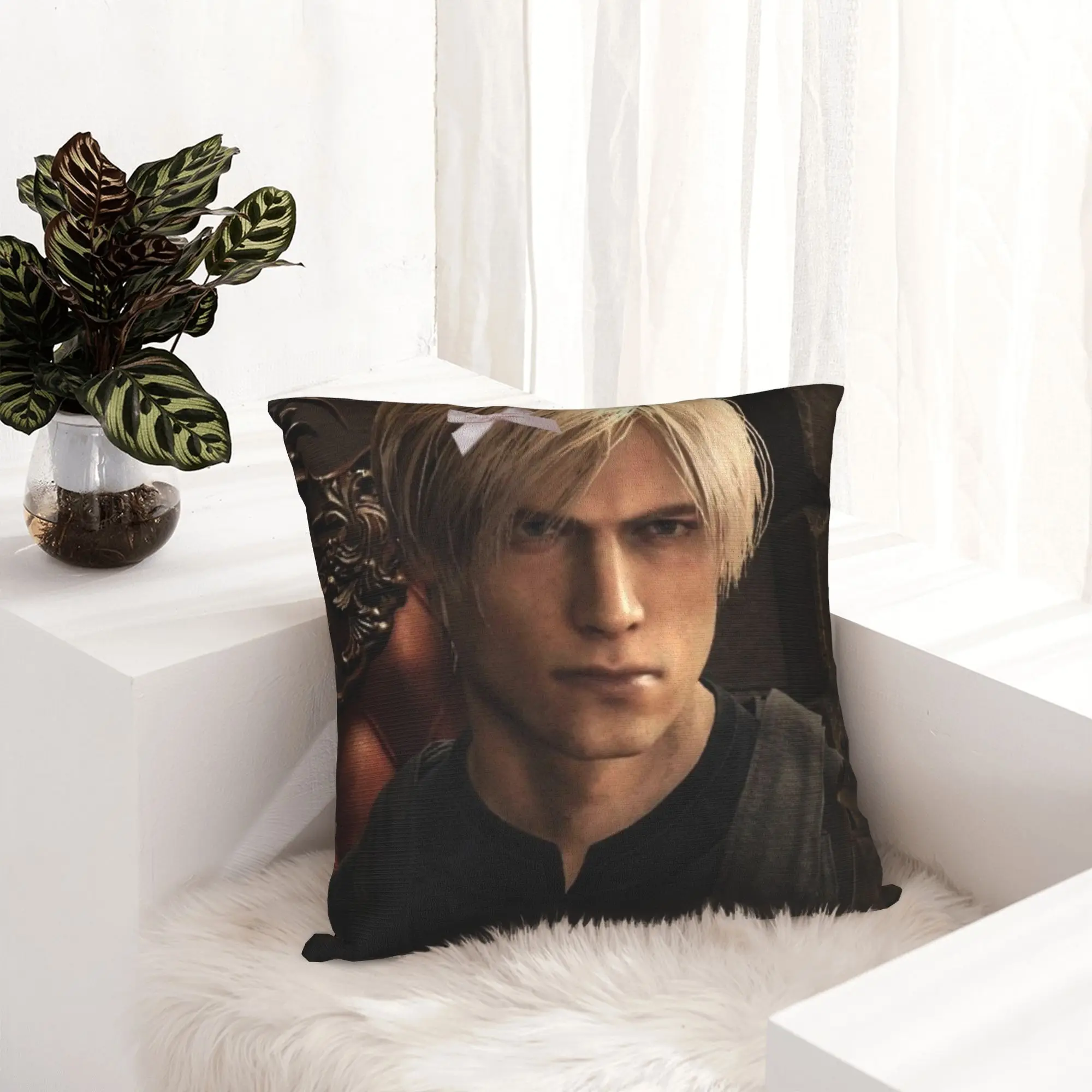 Romantic Pink Bow Leon S Kennedy Pillowcase Soft Polyester Cushion Cover Decoration  Pillow Case Cover Sofa Square 45X45cm