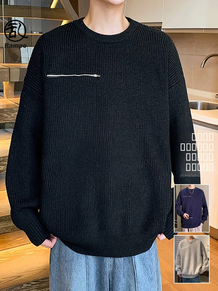 

Мужской зимний утепленный вязаный свитер Rampo с круглым вырезом, свободный повседневный теплый модный пуловер с длинным рукавом