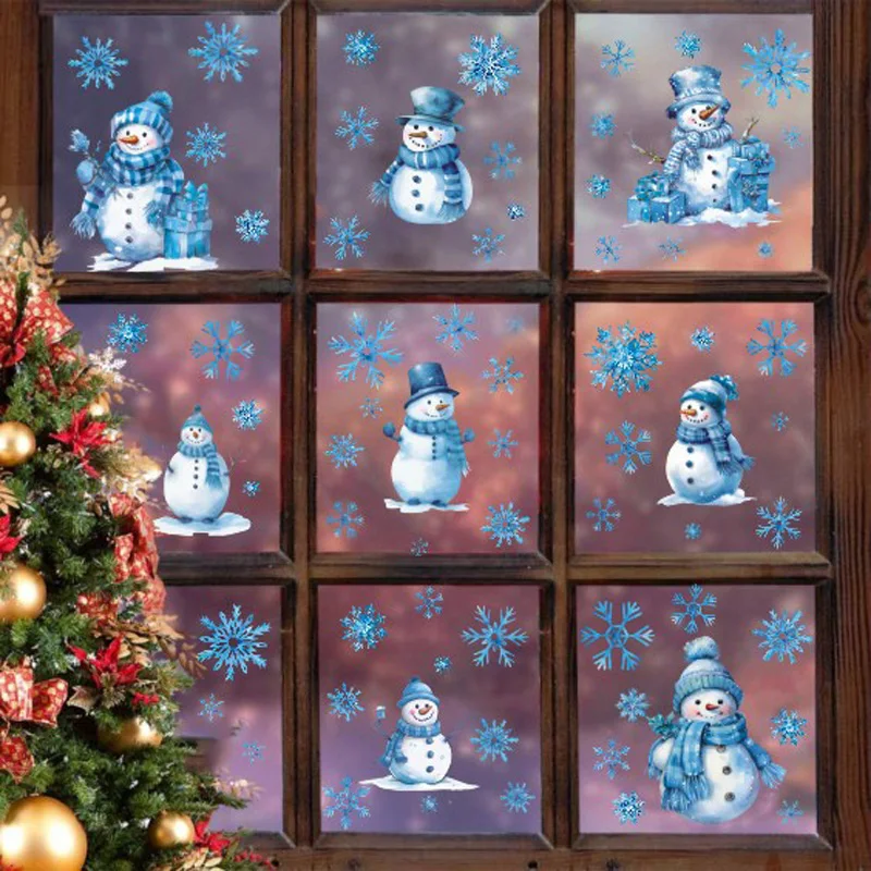 Vintage Christmas Stickers Snowman Print Christmas Decoration Stickers Self-adhesive Window Decor Festive Window Glass Decor