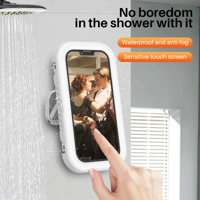 

Bathroom waterproof mobile phone bracket without punching Bathroom wall bracket Kitchen storage rack can rotate 360 °