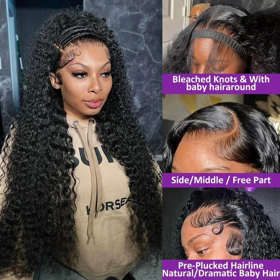 Deep Wave 13x6 HD Transparent Lace Frontal Human Hair Wigs 200% 38Inch Brazilian Remy Hair 13x4 Water Curly Front Wig For Women