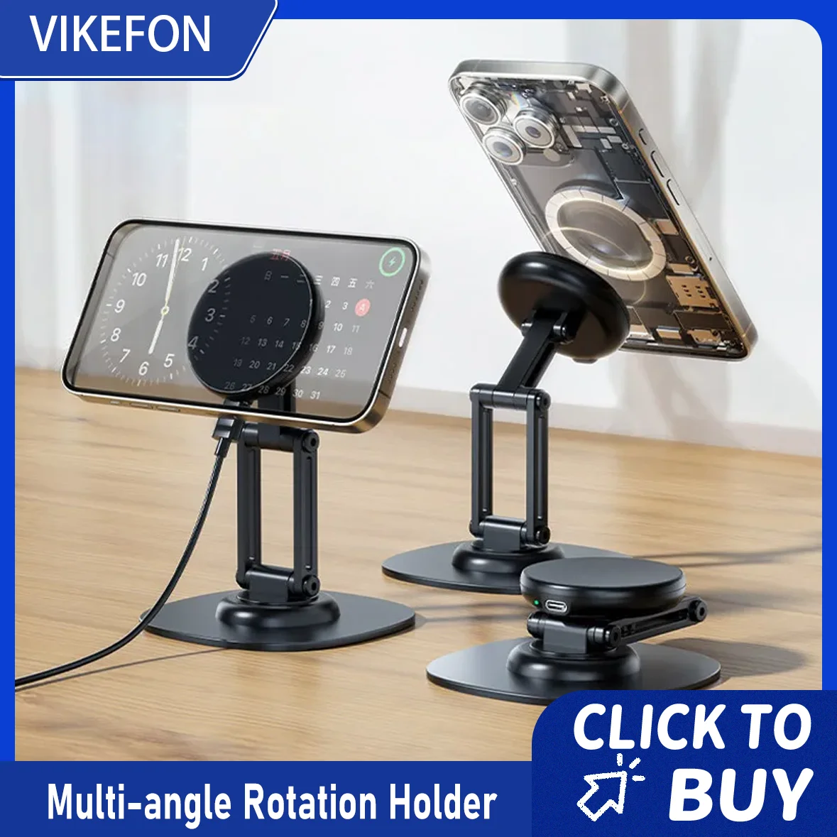 

Магнитная складная настольная подставка для телефона с поворотом на 360° из алюминиевого сплава, держатель для Magsafe iPhone 17 16 15 14 13 Pro Max