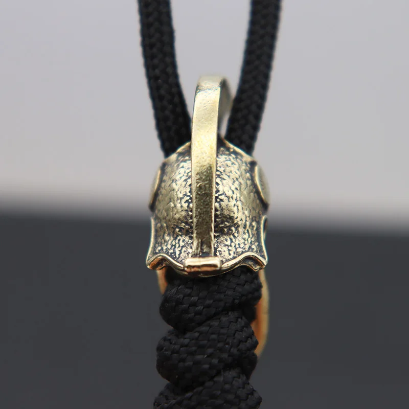 Black Ancient Greece Spartan Warrior Scar Helmet Brass Knife Beads EDC DIY Paracord Keychain Lanyard Pendant Jewelry Accessories
