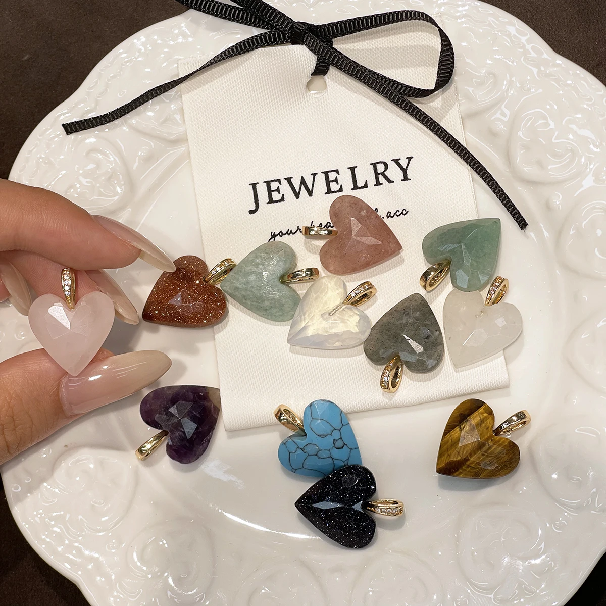 10pcs Faceted Natural Stone Pendant Heart Shape Amethysts Amazonite Pendant for Making DIY Jewelry Necklace Earrings 17x22mm