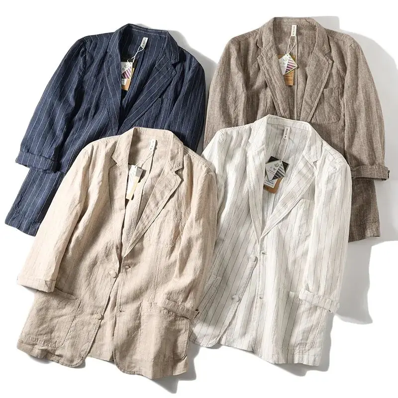 

Men's Linen Suit Casual Loose Lightweight Spring Summer Outdoor Wear Breathable Comfortable Single-breasted Coat Jaet