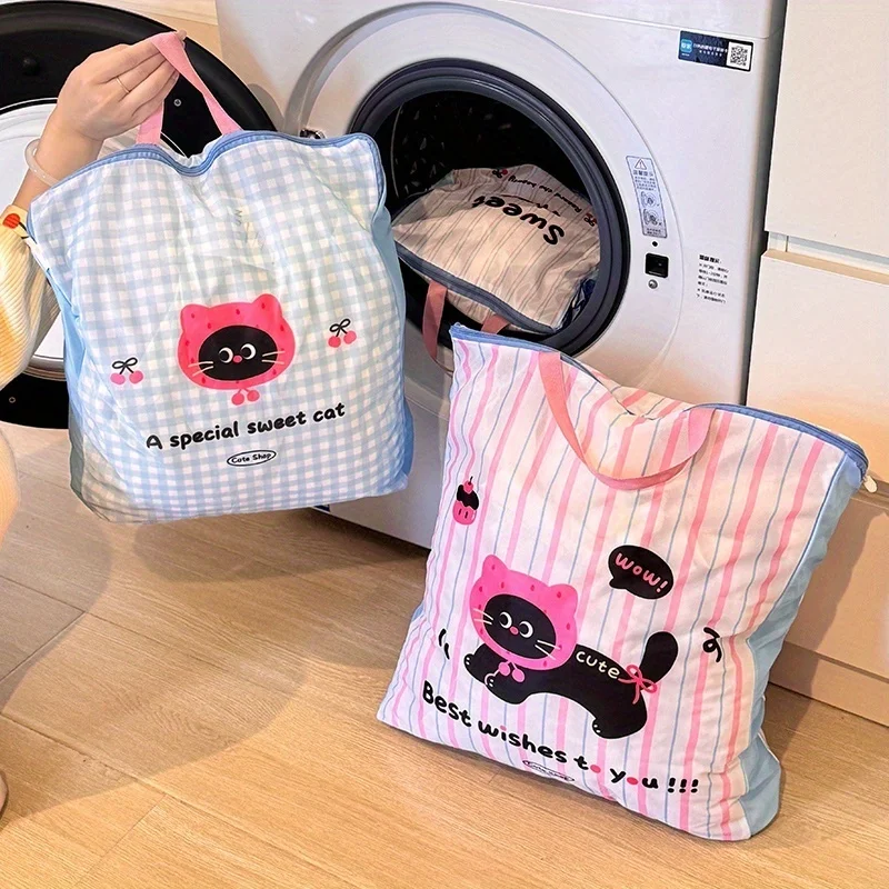 Cute Cat Panda Laundry Bag, Durable Polyester Zippered Hamper for Home Travel Clothes Socks Storage - view 3