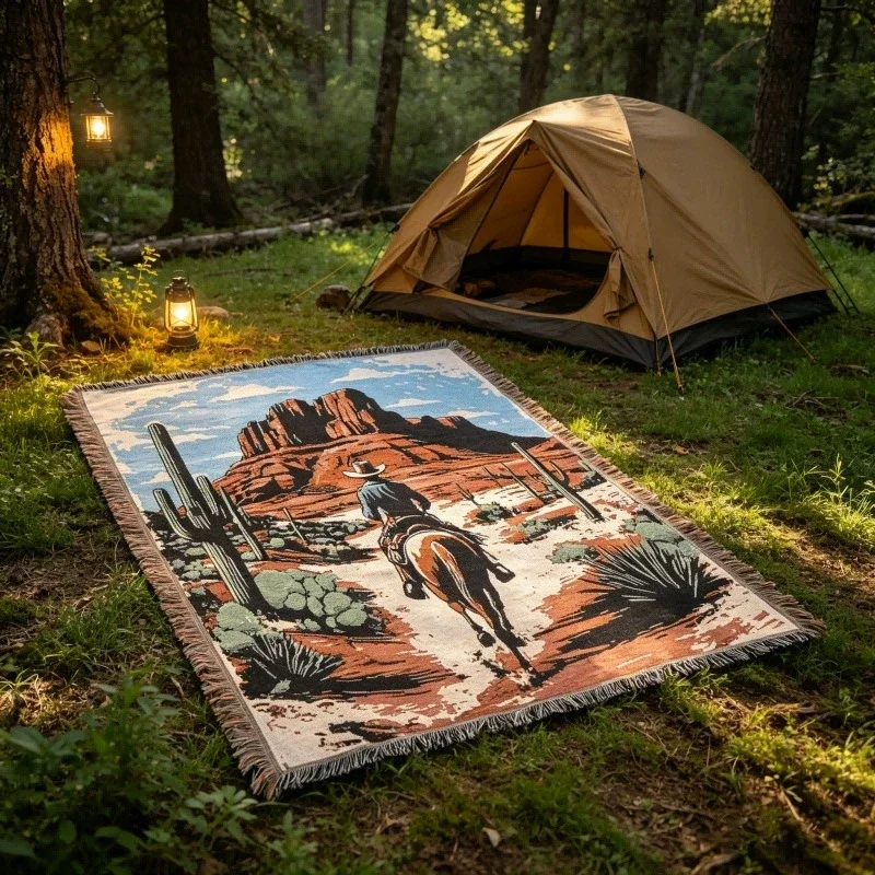 Vintage American Cowboy Woven Tapestry Western Style Wall Hanging for Bedroom Decoration Outdoor Camping Blanket Dropshipping