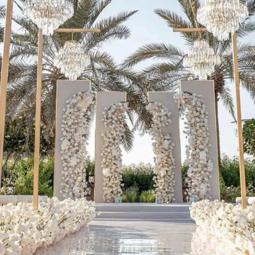 4pcs Wedding Arch Tall Free Stand acrylic Chandelier Pole Hanging Gold Chandelier Walkway Stand