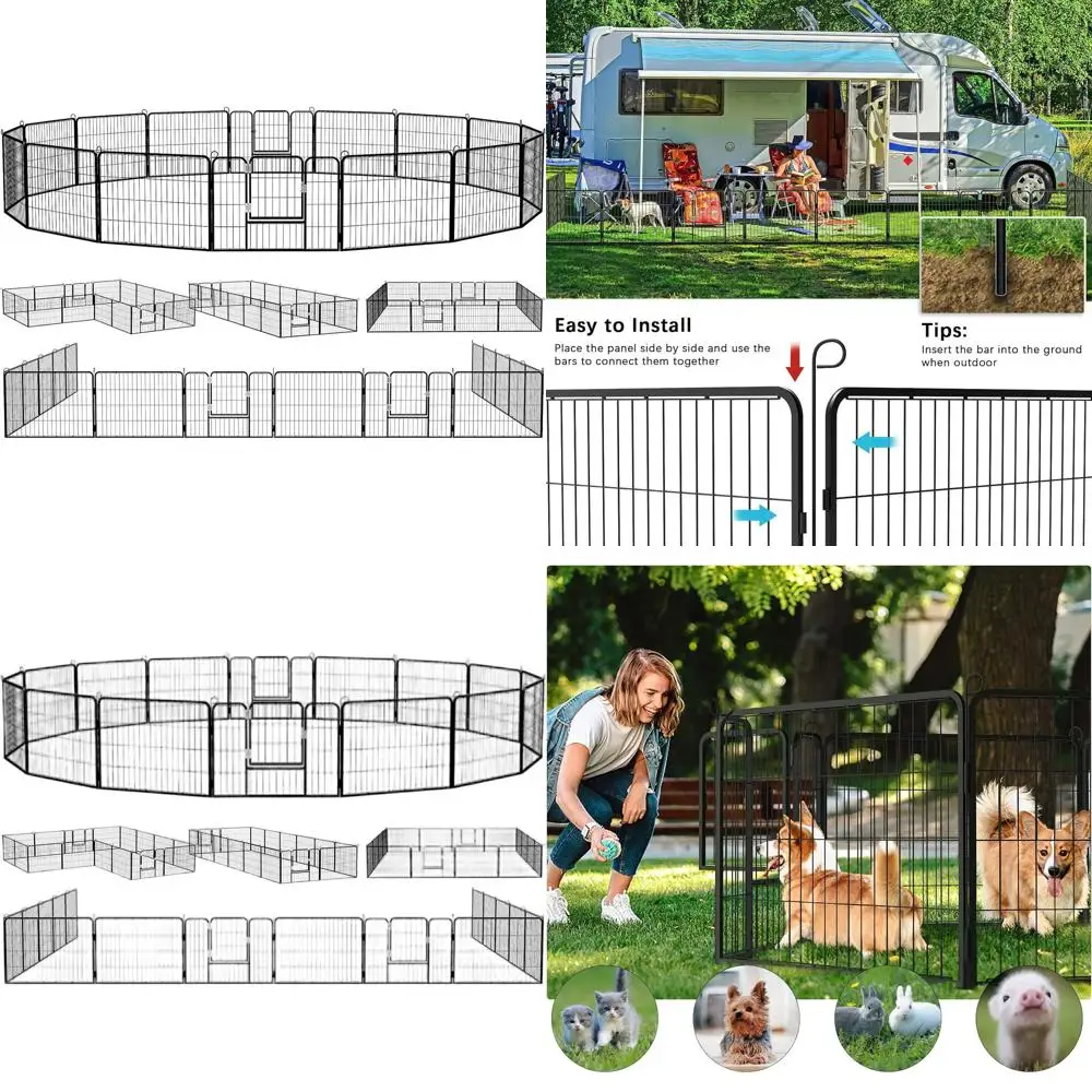 

Портативный вольер для собак из 16 панелей, 7,3 м (В) x 8,4 м (Д), черный, подходит для мелких животных, для использования в помещении и на улице