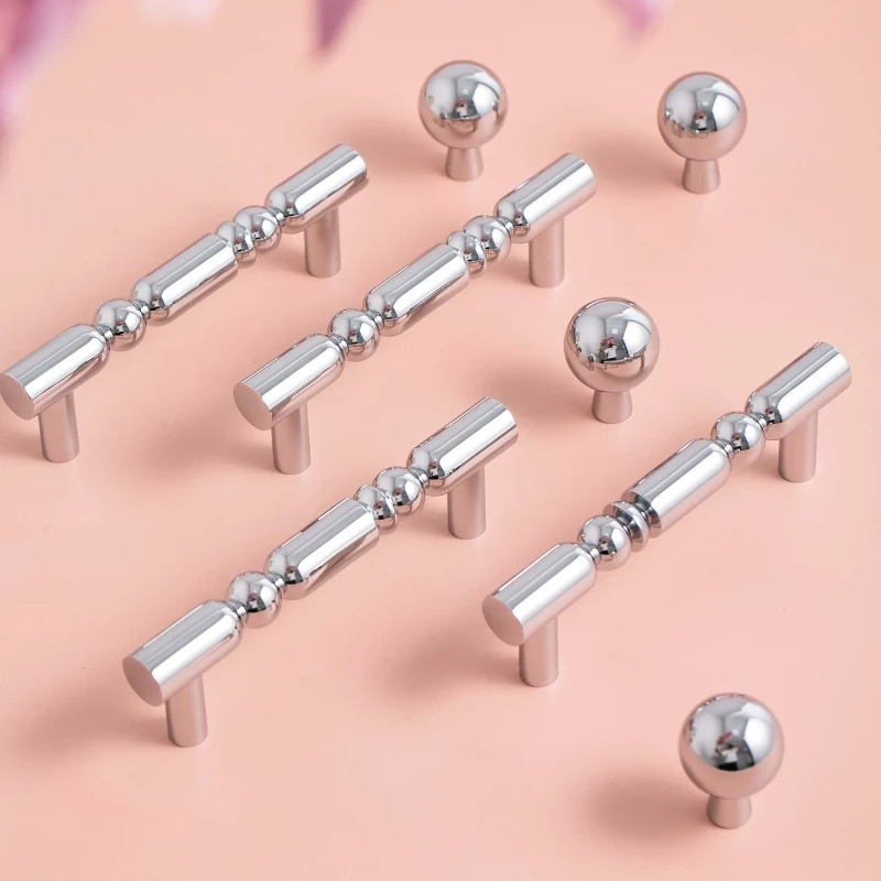 

Furniture Solid Brass Silver Bedroom Cabinet Door Handles Wardrobe Shoe Cabinet Kitchen Drawer Brass T-Bar Long Handles Knobs